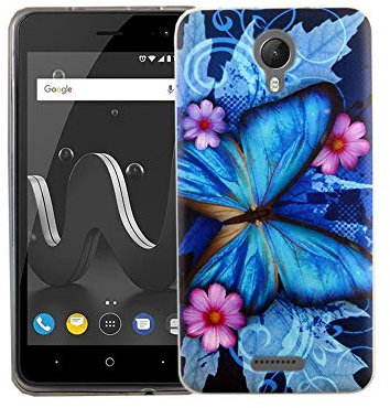 König Design Handyhülle kompatibel mit Wiko Jerry 2 Silikon Case Hülle Sturzsichere Back-Cover Handyhülle - Blauer Schmetterling