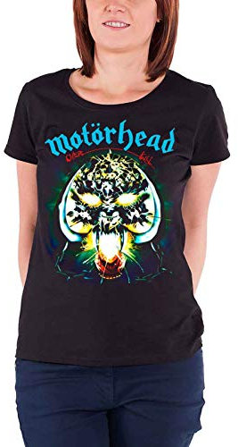 Motorhead T Shirt Overkill Band Logo Nue offiziell Damen Skinny Fit Schwarz L