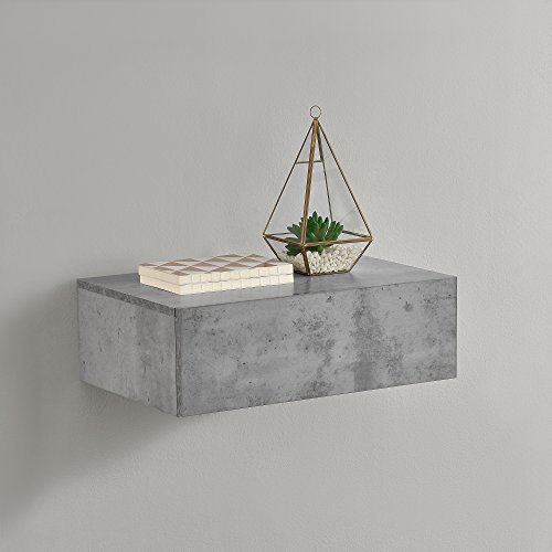 [en.casa] Wandregal Oslo mit Schublade Nachttisch schwebende Nachtkommode Hängeregal Wandboard Nachtkonsole 46x30x15cm Beton-Optik