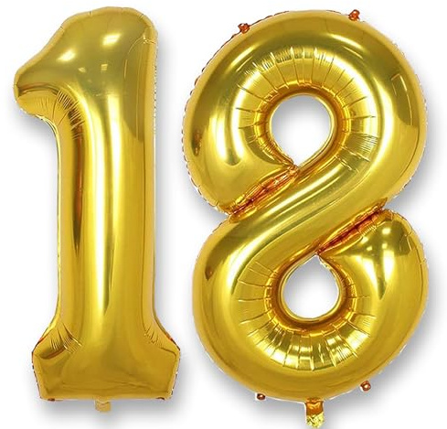 AULE Luftballon Zahl 18 Gold: XXL 101 cm Zahlen Folienballon Geburtstag Gold 81 Jahre 40 Zoll Helium Ballon Zahlenballon für Babyparty Jubiläum Deko