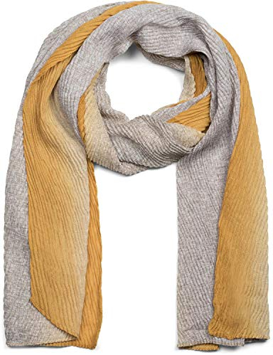 styleBREAKER Damen Schal plissiert mit Farbverlauf und Gitter Muster, Crash Look, Stola, Tuch 01017105, Farbe:Senf