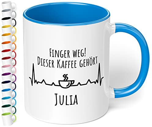 True Statements Tasse Finger weg Dieser Kaffee gehört Wunschname personalisiert - personalisierte Kaffeetasse mit Wunsch-Name - spülmaschinenfest - Geschenk zu Weihnachten, fürs Büro - cambridge blau