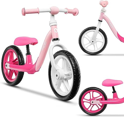 Lionelo Alex Laufrad Kinder Fahrrad bis 30 kg Sattel und Lenker einstellbar 12 Zoll Eva Schaumräder robuste Konstruktion Lenkeinschlagsbegrenzung EN 71 (Rosa)