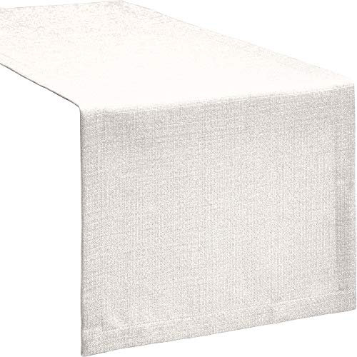 Erwin Müller Tischwäsche, Tischläufer Uni, Krefeld Creme Größe 40x130 cm - fleckabweisend, schmutzunempfindlich und leicht zu reinigen, Leinen-Optik (weitere Farben, Größen)