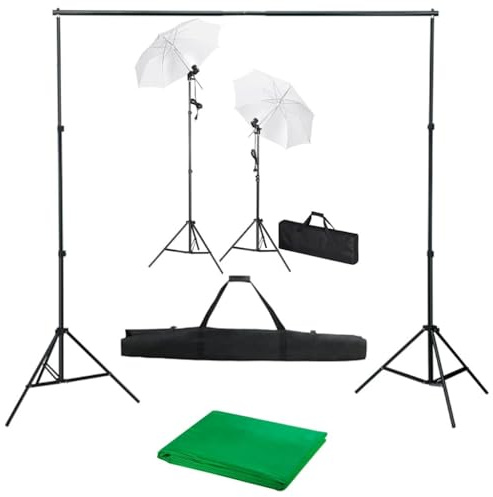 vidaXL Fotostudio Set mit Hintergrund Leuchten Schirmen Studioschirm Hintergrundsystem Komplettset Fotografie Dauerlicht Lampe Stativ Studioset