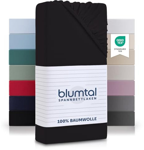 Blumtal® Baumwolle Spannbettlaken 150x200cm Basics Jersey - Bettbezug 150x200cm - Oeko-TEX zertifiziertes Spannbetttuch 150x200cm - Matratzenbezug 150x200cm - Leintuch - Bettbezug - Schwarz