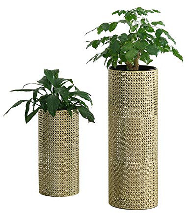 Set di 2 Portavasi in Metallo per Piante Supporto Base in Color Oro e Coprivaso Nero in 2 Misure e Altezze Diverse