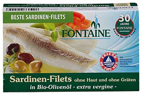 Fontaine - Sardinen ohne Haut und Gräten in Bio-Olivenöl - 120 g - 10er Pack
