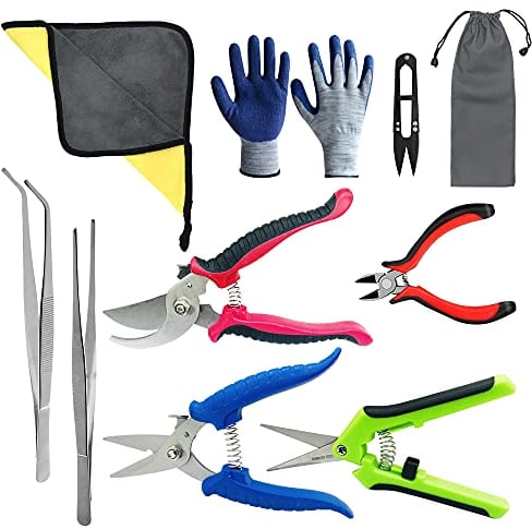 NA Woohome 10 Piece Garden Shears and Loppers Set, 4 Pack Garden Shears with Garden Gloves, Thickened Tweezers, Cloth, Storage Bag for Fruit Branches, Hedge Fruits and Vegetables, Plants