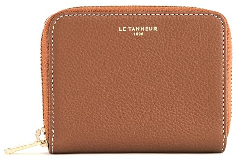 Le Tanneur, Porte Monnaie zippé, Porte Cartes, en Cuir grainé, Emilie, Femme, 2 Soufflets, 2 Compartiments Cartes, Fermeture zippée, Anti RFID, Porte Monnaie