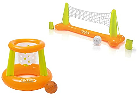 Intex Pool Game - Aufblasbares Wasserballspiel - Volleyballnetz (Pool Volleyball - Spiel + Floating Hoops Spiel)