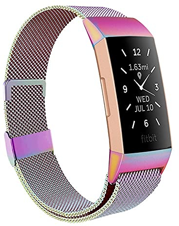 Moydolo Kompatibel mit Fitbit Charge 3 Armband/Charge 4 Armband, Damen Herren Metall Magnetschloss Einstellbare Edelstahl Ersatzarmband Armbänder mit Charge3/Charge 4/Charge 3 SE, Klein Farbe