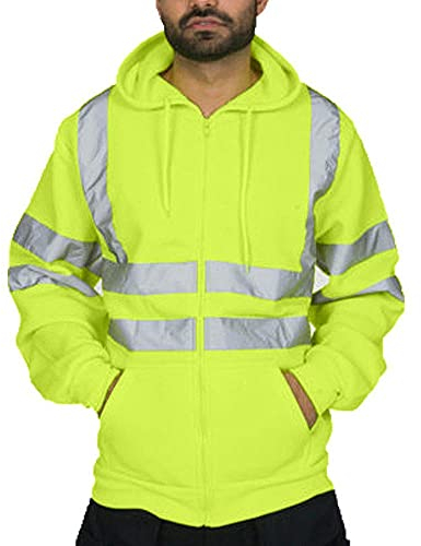 Zhiyao Herbst Winter Sweatjacke Herren Coole Kapuzenpullover mit reflektierendes Band,Kanpola Arbeits-Sweatshirt Sicherheitsjacke Zip Hoodie Arbeitskleidung,Warnjacke Warnschutzjacke Arbeitsjacke