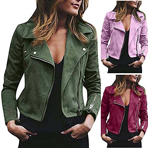 Giacca in Pelle Donna Giubbotto e Tasche con Cerniera Giubbino Biker Vintage a Manica Lunga da Donna Giubbotto Ecopelle con Collo Rotondo Cappotto Moto Casuale Cappotti Giacche Autunnali Invernali