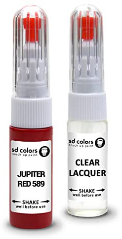 SD COLORS Jupiter Red 589 Kit de réparation de stylo de retouche de peinture 20 ML avec pinceau anti-rayures Code couleur 589 Rouge Jupiter