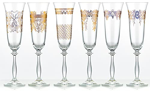 Crystalex Sektgläser Sektglas Royal verschiedene Ornamente Gold 190 ml 6er Set Bohemia