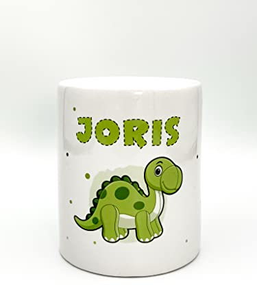 Personalisierte Spardose mit Namen und Dinosaurier Brachiosaurus - Gelddose - Geschenk Geburtstag Weihnachten Taufe Geldgeschenk (Dino 4 - Grün)