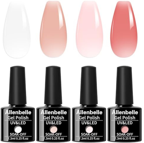 Allenbelle UV Nagellack Set 4 Farben,Gel Nagellack Geschenkset,Shellac Set Uv Gel Nail Art,Soak Off UV LED Gel Nagellack