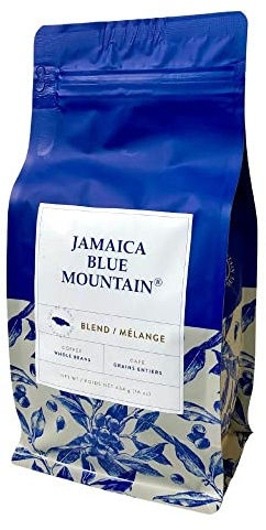 JA Coffee – Jamaica Blue Mountain Caribbean Coffee Blend, Medium Roast, Whole Beans - Premium Arabica, Bag of 454 Grams (1 Pound, 16 Ounces)