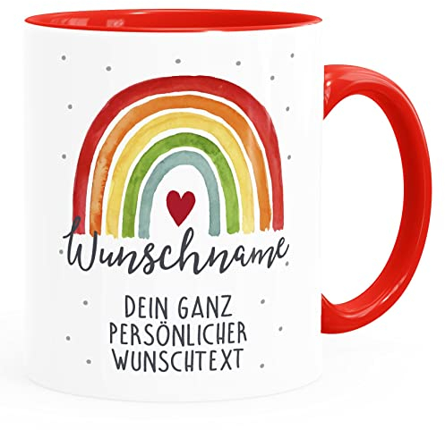 SpecialMe® Kaffee-Tasse Regenbogen personalisiert mit Name und Wunschtext dein eigener Text personalisierbare Geschenke weiss-innen-rot standard
