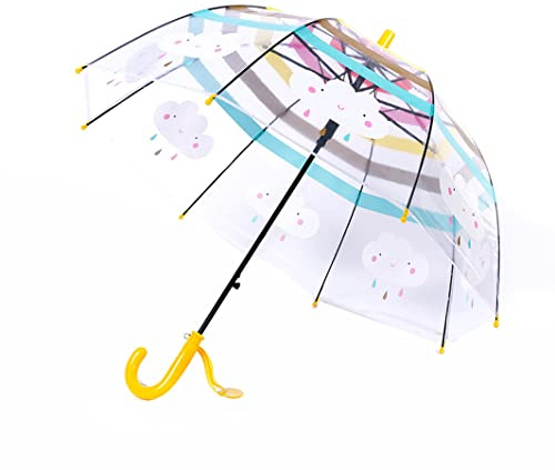 ThreeH Kids Clear Bubble Umbrella Auto Opened 8 Fiber Ribs with an Easy Grip Handle Transparent Dome Rainbow Umbrella