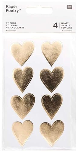 NEU Sticker Herzen, gold, 4 Blatt