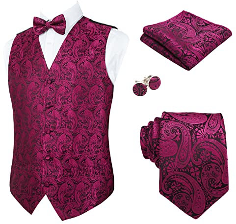Alizeal Set di 5 gilet da uomo in jacquard Paisley, 185-nero+rosa caldo, L
