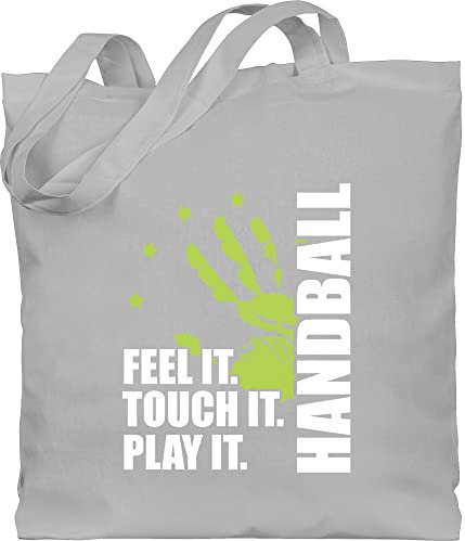 Baumwolltasche - Handball WM 2023 Trikot Ersatz - Feel it. Touch it. Play it. - weiß - Unisize - Hellgrau - stoffbeutel hanball jutebeutel handballer geschenk beachhandball handball, sport halbball
