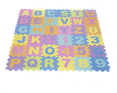 Puzzlematte für Babys und Kinder, 36 Puzzlematte Baby Kinderspielteppich Spielteppich mit Buchstaben A-Z und Zahlen 0-9 Spielmatte rutschfest,36 Stück (26 Buchstaben + 10 Zahlen)