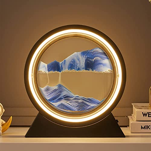 Demiawaking USB Fließende Sandmalerei LED Lampe, dynamische Sandkunst, 3D-Sandlandschaft, Glas-Treibsand-Rahmen, flüssige Sanduhr, Deko Lampe Nachtlicht für Zuhause Büro Schreibtisch (10Zoll B)