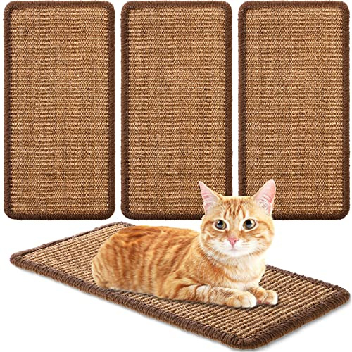 Tuanse 4 PCS Cat Scratcher Mat, 15.7 x 7.8 Inches Sisal Cat Scratching Pad, Horizontal Floor Scratching Pad Rug with Adhesive Loop Tape for Protect Couch and Carpets(Brown)
