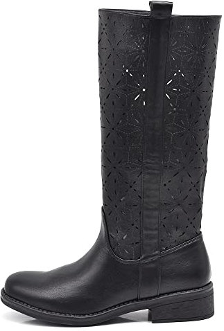 IF Fashion Stivali Stivaletti da Donna Biker Motociclista Traforati Primaverili Estivi LY70-6 Nero N.37