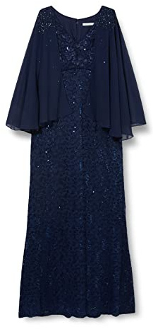 Gina Bacconi Womens Long Fit and Flare V-Neck with Illusion Capelet Cocktail Dress, Navy, 12 UK