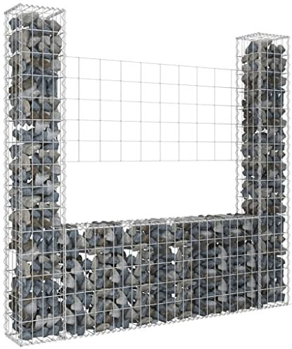 INLIFE Panier gabion en forme de U avec 2 colonnes en fer 140 x 20 x 150 cm, 14,9 kg, 151282