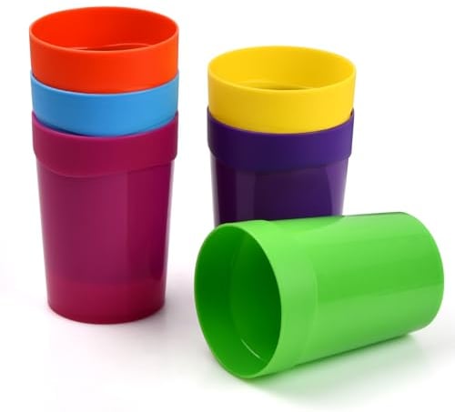6 Pcs Plastic Cup Reusable 400ML, Coloured Party Drinking Travel Mouthwash Cups, Rainbow Durable Tumblers Set, Sports Stacking Cups for Kids Kitchen Outdoor Picnics BBQ Travels Speed Training Game
