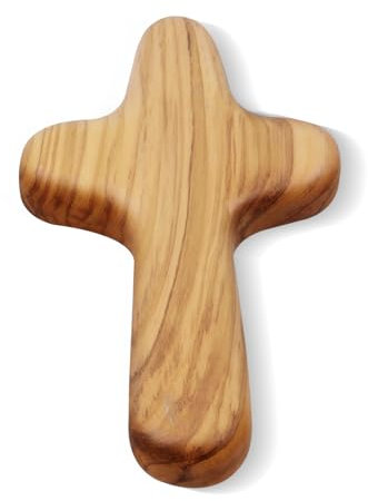 Yookin Naturholz Olivenholz Hand gehalten Clinging Cross Hand geschnitzt Holz Haltekreuz 10,2 cm lang Jesus Kreuz Geschenk für Gebet Palme Kirche Geschenk Palmkreuz (A)