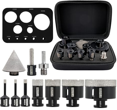 DT-DIATOOL Set di 10 punte diamantate da 6/6/8/25/35/50/68 mm + fresa diamantata da 10 mm + punta diamantata da 50 mm + adattatore esagonale per gres porcellanato, ceramica, marmo, granito, diamante