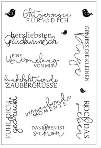 Clear Stamps Deutsch Silikonstempel Set Deutsch, Silikonstempel Sprüche Deutsch Silikon Stempel für DIY Karte Scrapbooking Basteln, Deutsch Geburtstag, Hochzeit, Weihnachten (C)