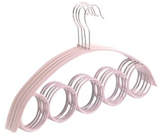 4 Pezzi Porta Sciarpe Antiscivolo a 5 Anelli, Grucce Salvaspazio in Plastica Pp per Armadio, Appendiabiti per Sciarpe, Cravatte E Cinture, Rosa