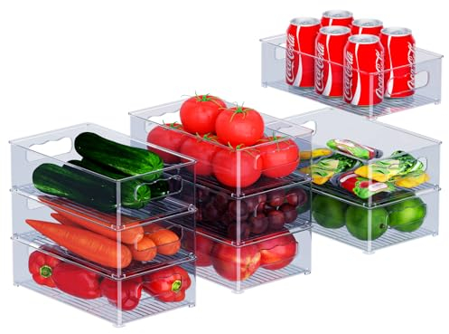 Kühlschrank Organizer Set - 9er Set (3 Größe) Kühlschrank Organizer, Küchen Organizer für Speisekammer, Gefrierschrank, Schrank, Schublade, Büro - Blau Grau