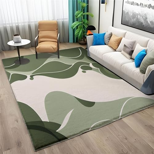 Tappeto Lavabile in Lavatrice 120x170cm Arte Grafica Irregolare Creativa Antiscivolo Tappeto per Sala da Pranzo e Soggiorno, Tappeto Pelo Basso, Verde Salvia Tappeto da Comodino per Camera da Letto