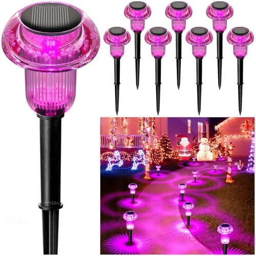 Solar Lights Outdoor Hot Pink Pathway Lights 8 Pack Solar Mushroom Outdoor Pink Purple Outside Waterproof LED Lighting Stake for Path, Yard,Lawn,Patio,Garden,Landscape Decorations