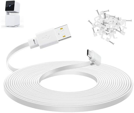 Smays 50 ft Extension Cable for WYZE Cam Pan v3 Outdoor Camera, Long Micro USB Power Adapter Cord, 90 Degree White