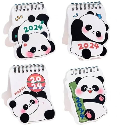 Dinntty 4 Stück 2024 Desktop-Kalender, Pandas-Muster, Kalender, Mini-Stand-klappkalender Für Zuhause, Geschäft, Büro, Schule, Tagesplaner