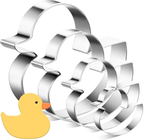 Havawish 4 Pcs Duck Cookie Cutter Set 2 in to 5 in Duck Cookie Cutter Stainless Steel Cookie Cutter for Baking Fondant Fruit Bread Birthday Party Decorations