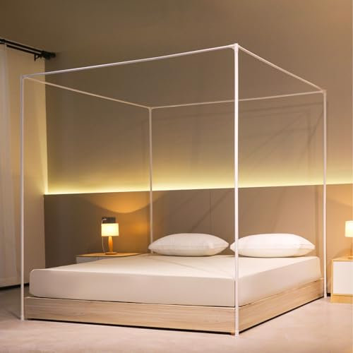 Beyeutao Betthimmel Rahmen 150x200cm Weiß Mückenetz Rahmen Moskitonetz Baldachin Rahmen Bed Canopy Frame Vier Poster Bettrahmen Vier Eckbett Betthimmel Rahmen Betthimmel Pole Schrauben Design.