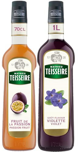 Mathieu Teisseire - Assortiment de Sirop de Violette 1L et de Sirop de Fruit de la passion 70 cl pour boissons rafraichissantes, vin, bières et cocktails