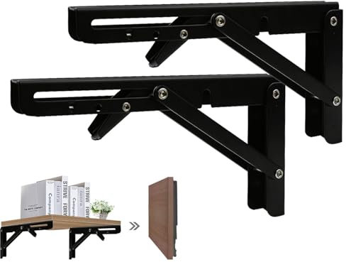 Professionelle Klappkonsole Schwerlast Edelstahl, 90 Grad Klappkonsole Tisch Klappregalhalterungen, Küche Klapptisch Maximale Tragfähigkeit 100kg/220lb, Klappträger Regalträger für Bänke, Schwarze