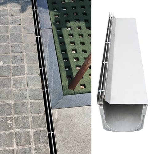 EXCLURA Entwässerungsrinne Terrassenentwässerungsrinne Linear mit Abdeckung, Regenrinnen-Abflussgitter aus Edelstahl, Außen-Abflussrinne Regenwassersieb(W-20cm(7.9) x H-10cm (4))