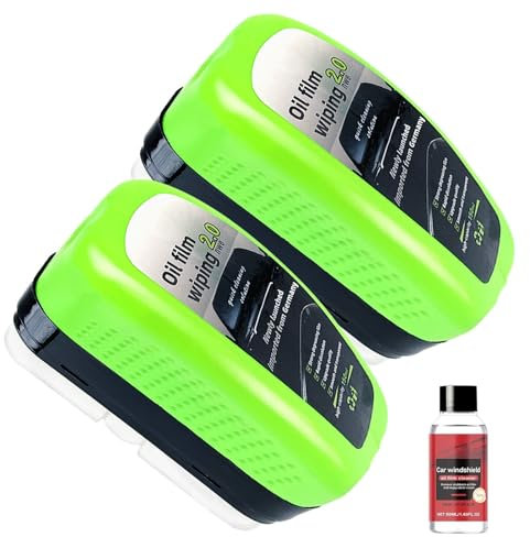 2PCS Automotive Oil Film Cleaning Brush,Car Glass Oil Film Remover,Oil Film Cleaning Brush for Car Windows,Antiappannante Pulitore Idrorepellente Detergente Pulisci Vetri Auto(Green)
